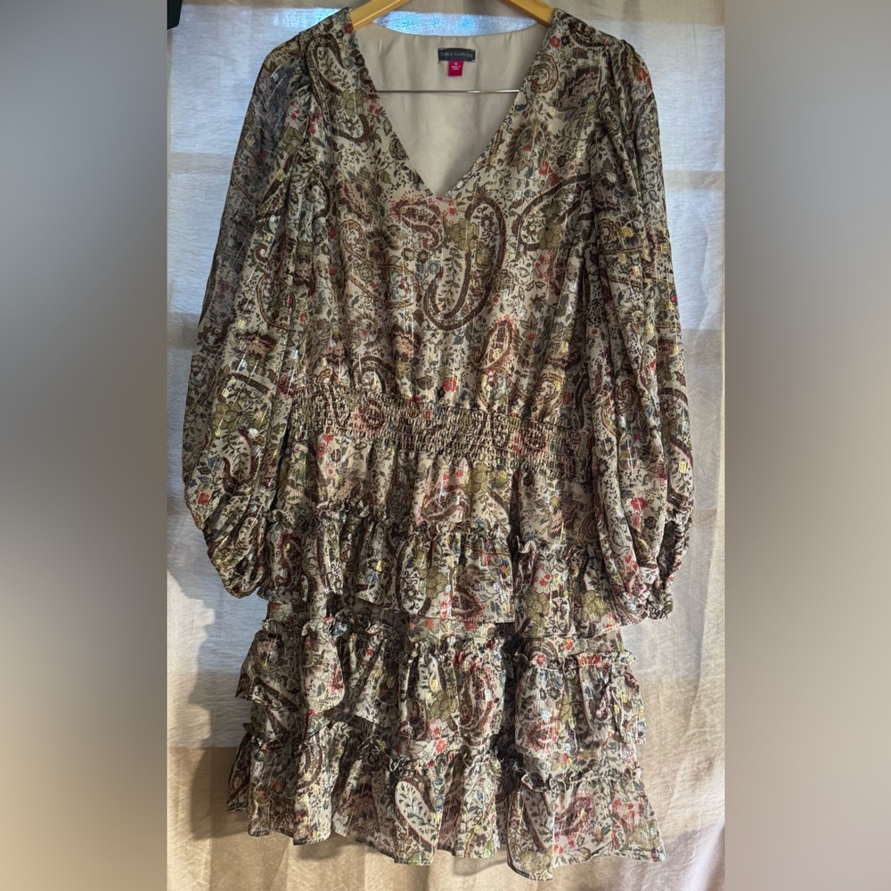 Vince Camuto Metallic Paisley Ruffle Mini Dress Women’s XL - Picture 4 of 6